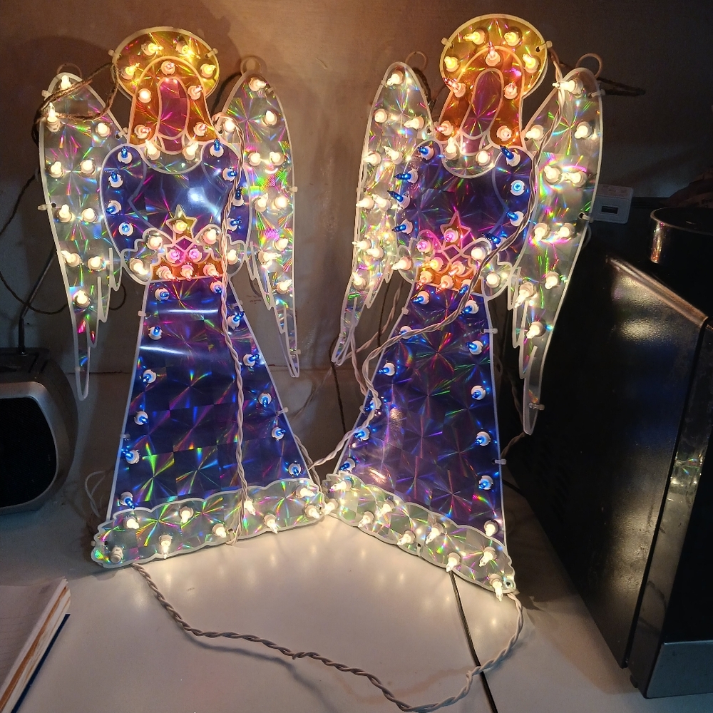 Holographic Angel Pair 17" Christmas Window Decor Plug In